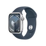 Apple Watch Series 9 41mm Stříbrný hliník s bouřkově modrým sportovním řemínkem S/M