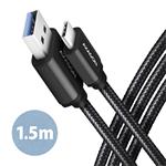 AXAGON BUCM3-AM15AB, kabel USB-C <-> USB-A, 1.5m, USB 3.0, 3A, ALU, oplet, černý