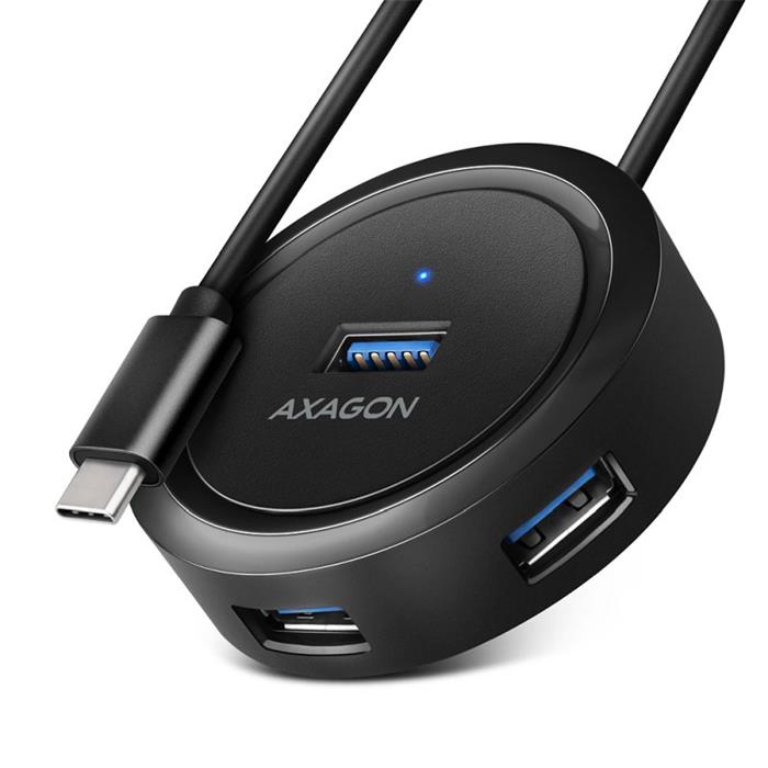 AXAGON HUE-P1C, 4x USB 3.2 Gen 1 ROUND hub, micro USB napájecí konektor, kabel USB-C 30cm