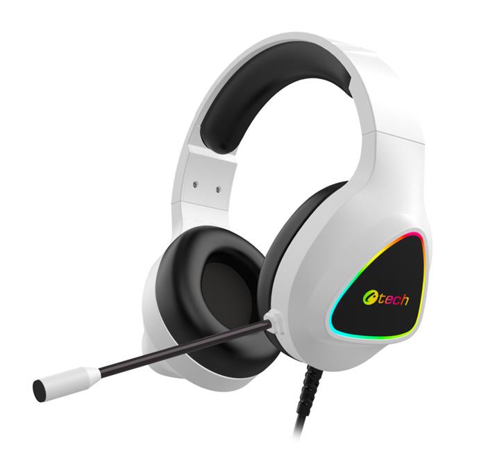 C-TECH Midas, herní sluchátka s mikrofonem, RGB, 3.5mm jack + USB, bílá