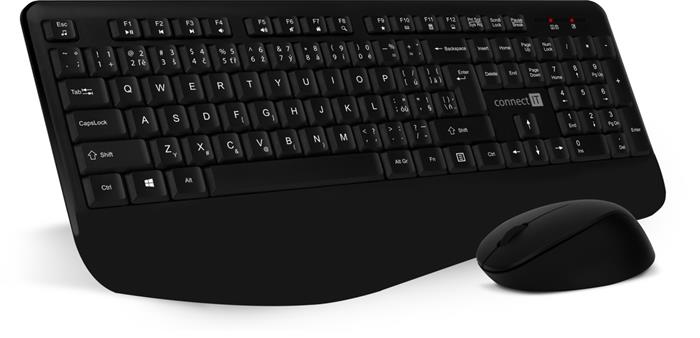 CONNECT IT Combo bezdrátová černá klávesnice + myš, (+1x AAA +1x AA baterie zdarma), CZ layout