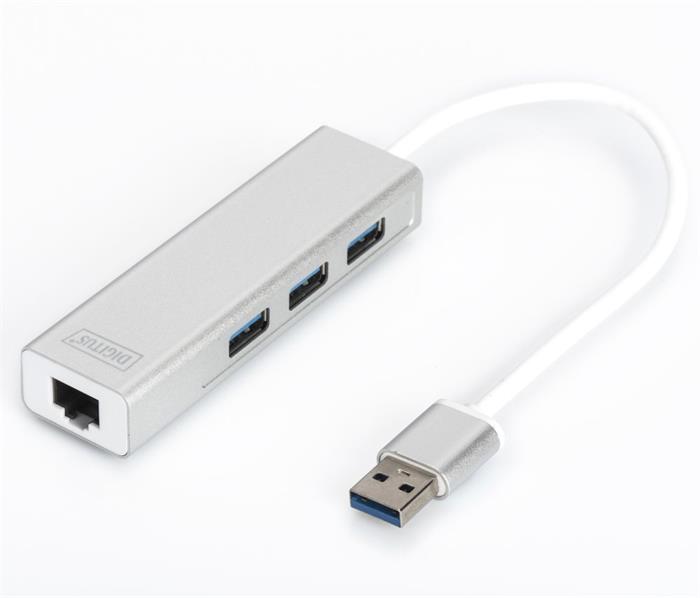 DIGITUS 3-portový USB 3.0 hub s gigabitovým ethernetem