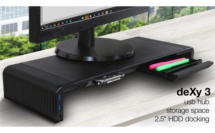 EVOLVEO deXy 3 HDD, podstavec pro monitor s HDD rámečkem,2x USB, USB-C