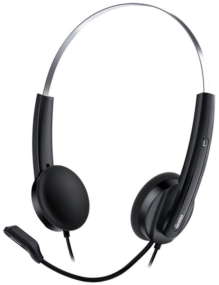 Genius HS-220U, headset, náhlavní, drátový, ovládání hlasitosti, USB, černo-stříbrný