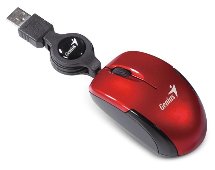 Genius Micro Traveler V2, optická myš, 1200dpi, naviják, USB, červená
