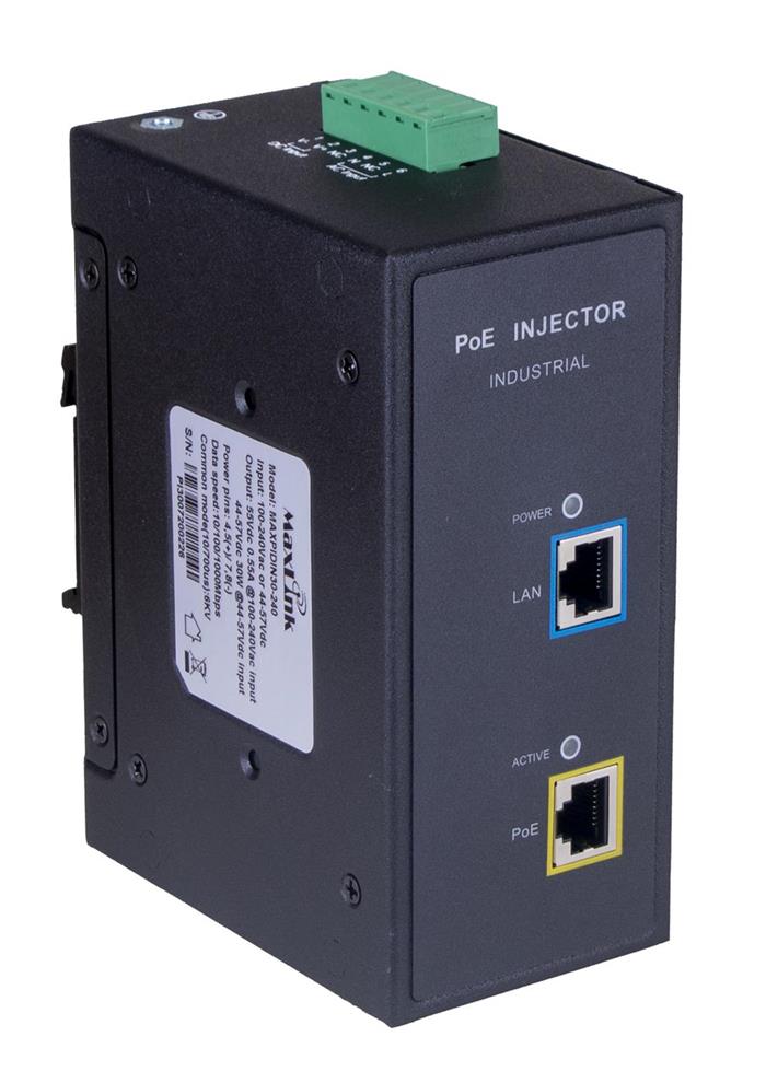 MaxLink DIN30-240 PoE injektor - 100-240VAC/ 44-57VDC, 802.3af/at, 55V, 550mA, 30W, 1Gbit