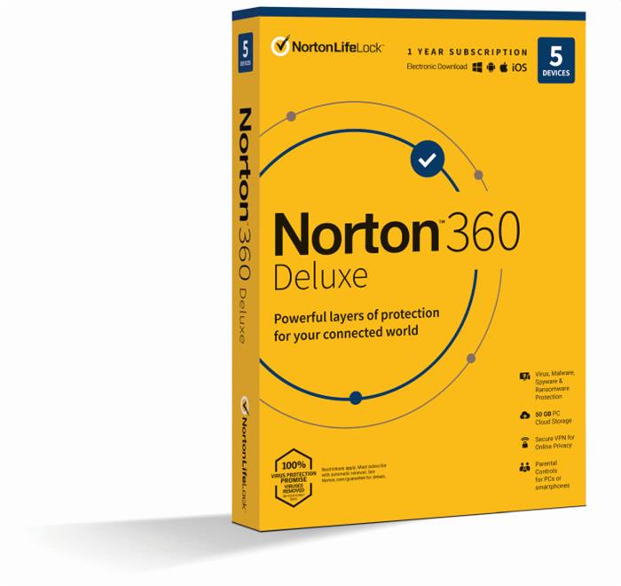 NORTON 360 DELUXE 50GB CZ 1uživatel pro 5 zařízení na 1rok, CZ, box