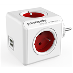 PowerCube Original USB, zásuvková rozdvojka 4:1 s USB nabíječkou 2.1A, červená