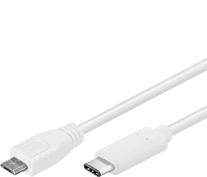 PremiumCord USB 2.0 kabel, USB-C -> micro B, M/M, 2m, bílý