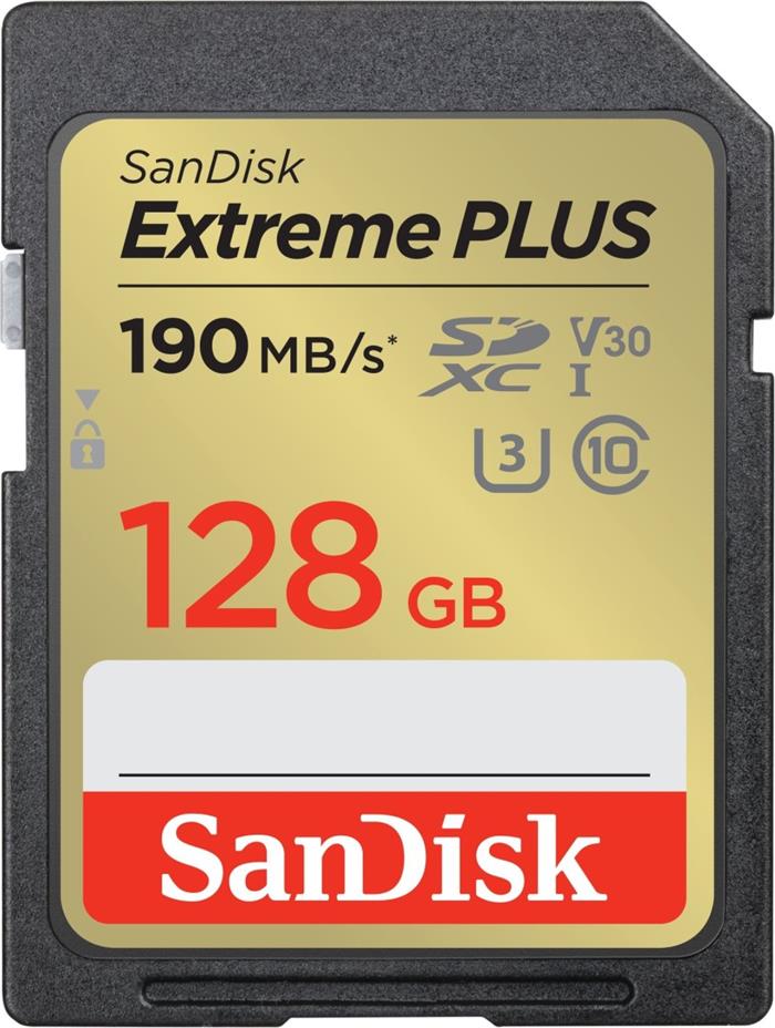 SanDisk Extreme PLUS 128GB SDXC karta, V30 UHS-I, 190R/90W