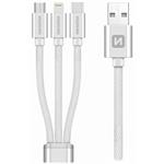 Swissten datový kabel 3in1 MFi, 1,2 m, textilní, (micro USB, USB-C, Lightning) stříbrný