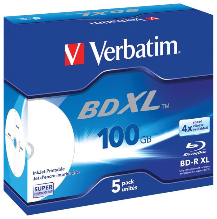 Verbatim BD-R XL Wide Printable, 100GB, 4x, 5ks, jewel case