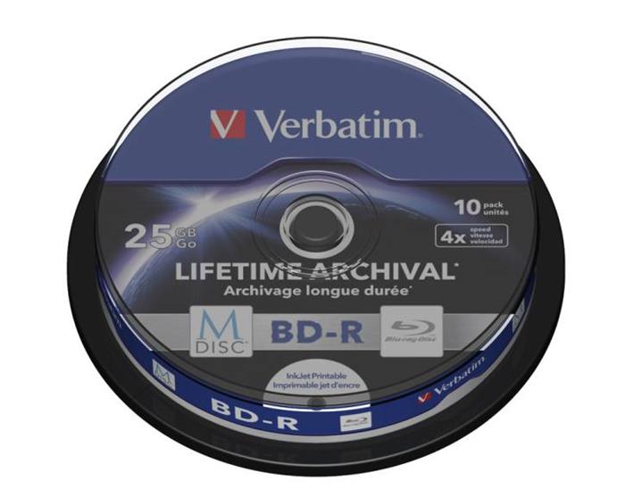 Verbatim M-DISC BD-R, 25GB, printable, 4x, 10ks, spindle
