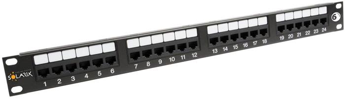 19" Patch panel Solarix 24 x RJ45 CAT6 UTP černý