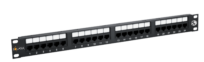 19" Patch panel Solarix 24xRJ45 CAT5E UTP černý 150MHz