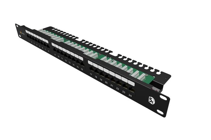 19" Patch panel Solarix 24xRJ45 CAT5E UTP vyvazovací lišta