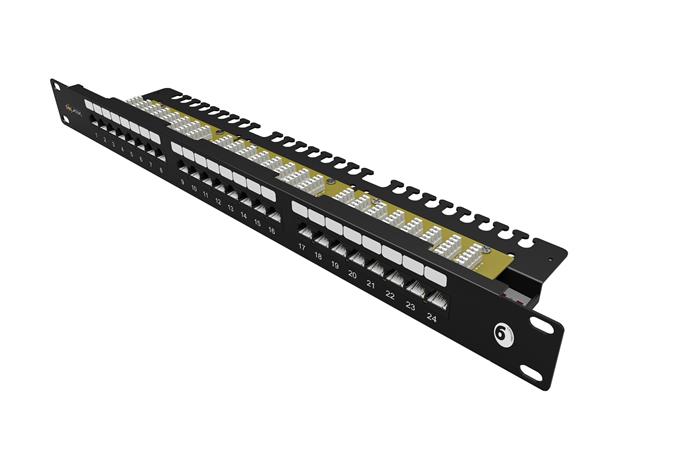 19" Patch panel Solarix 24xRJ45 CAT6 UTP vyvazovací lišta