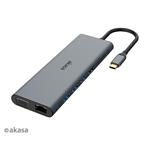 AKASA dokovací stanice 14v1 USB-C (power+data), USB 2.0, 2xHDMI, VGA, RJ45, USB 3.2, čtečka karet, 3,5mm jack
