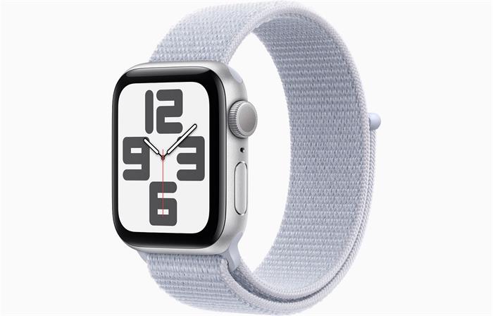 Apple Watch SE (2024) 40mm Stříbrný hliník s oblačně modrým provlékacím řemínkem