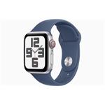 Apple Watch SE (2024) Cellular 44mm Stříbrný hliník s denimovým sportovním řemínkem S/M