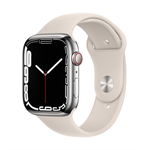 Apple Watch Series 7 Cellular 45mm stříbrná ocel s bílým sportovním řemínkem
