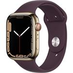 Apple Watch Series 7 Cellular 45mm zlatá ocel s tmavě višňovým sportovním řemínkem