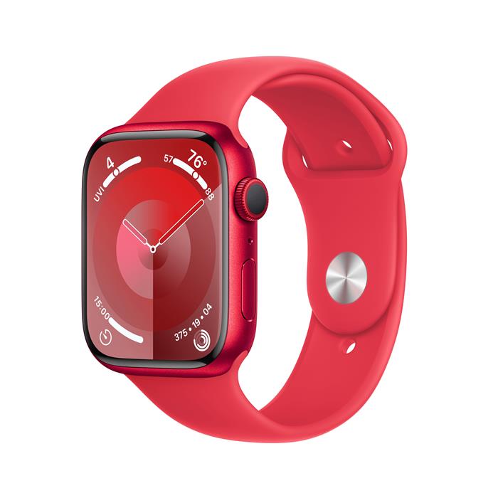 Apple Watch Series 9 45mm červený hliník s červeným sportovním řemínkem S/M