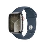 Apple Watch Series 9 Cellular 41mm Stříbrná ocel s bouřkově modrým sportovním řemínkem M/L