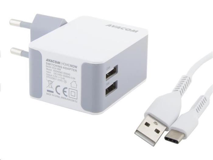 AVACOM HomeNOW síťová nabíječka 3,4A se dvěma výstupy, bílá barva (USB-C kabel)