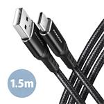 AXAGON BUCM-AM15AB, kabel USB-C <-> USB-A, 1.5m, USB 2.0, 3A, ALU, oplet, černý
