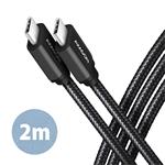 AXAGON BUCM3-CM20AB, kabel USB-C <-> USB-C, 2m, USB 3.0, PD60W, ALU, oplet, černý