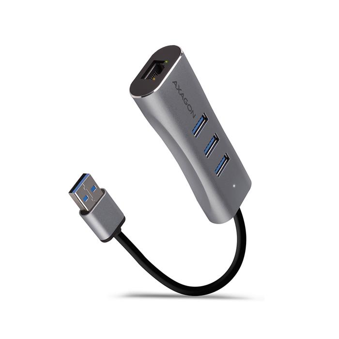 AXAGON HMA-GL3AP, USB 3.0 hub, 3x USB + Gigabit Ethernet, kovový, možnost přídavného napájení