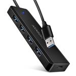 Axagon HUE-C1A cestovní čtyřportový USB-A 5Gbps hub/USB-C konektor pro externí napájení/kabel 19 cm