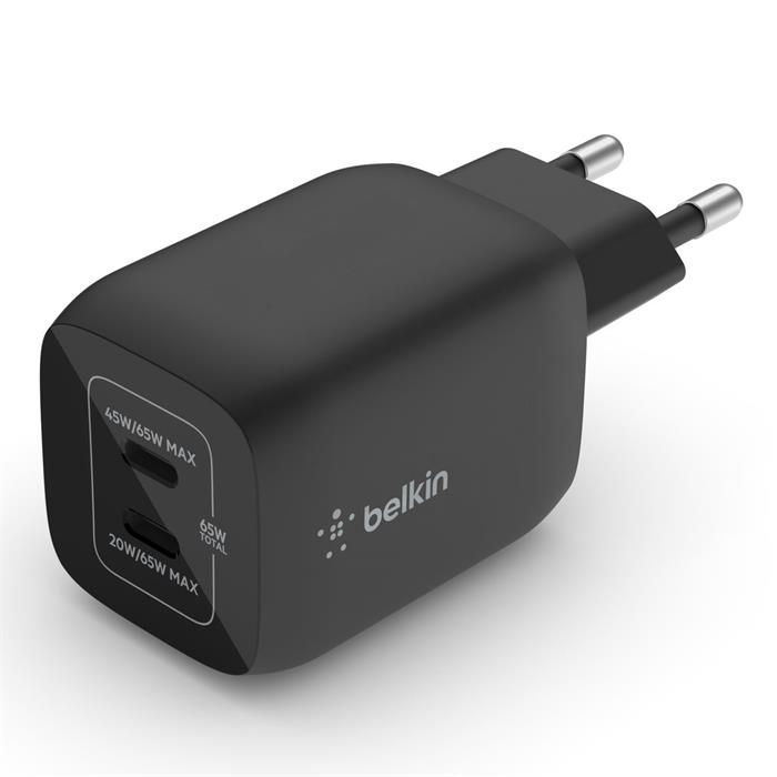 Belkin Duální 65W USB-C GaN nabíječka, PD 3.0 a PPS, 2x USB-C, černá