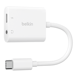 Belkin USB-C adaptér/rozdvojka 1x USB-C M/ 1x USB-C F napájení 60W + 1x 3,5mm jack, bílá