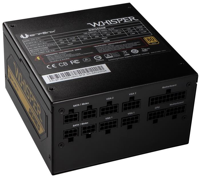 BitFenix Whisper M 650W ATX zdroj, 80+ Gold, modulární