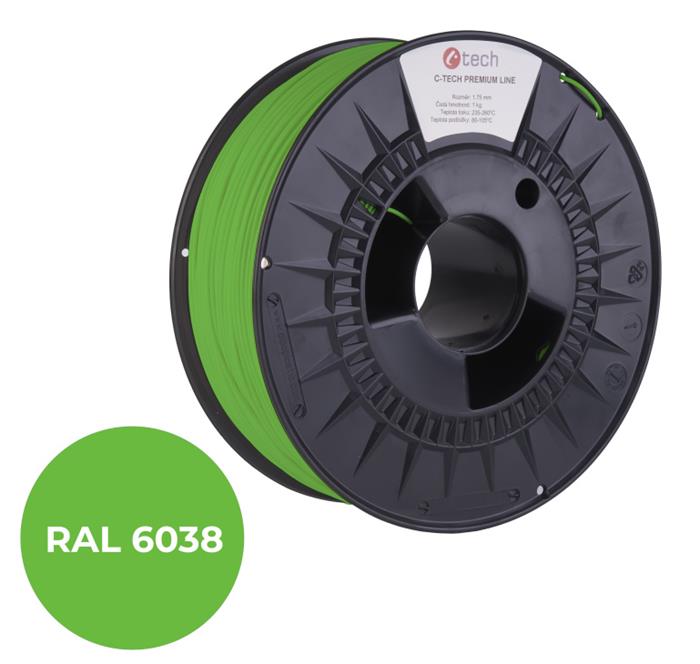 C-TECH tisková struna PREMIUM LINE ( filament ) , ASA, luminiscenční zelená, RAL 6038, 1,75mm, 1kg