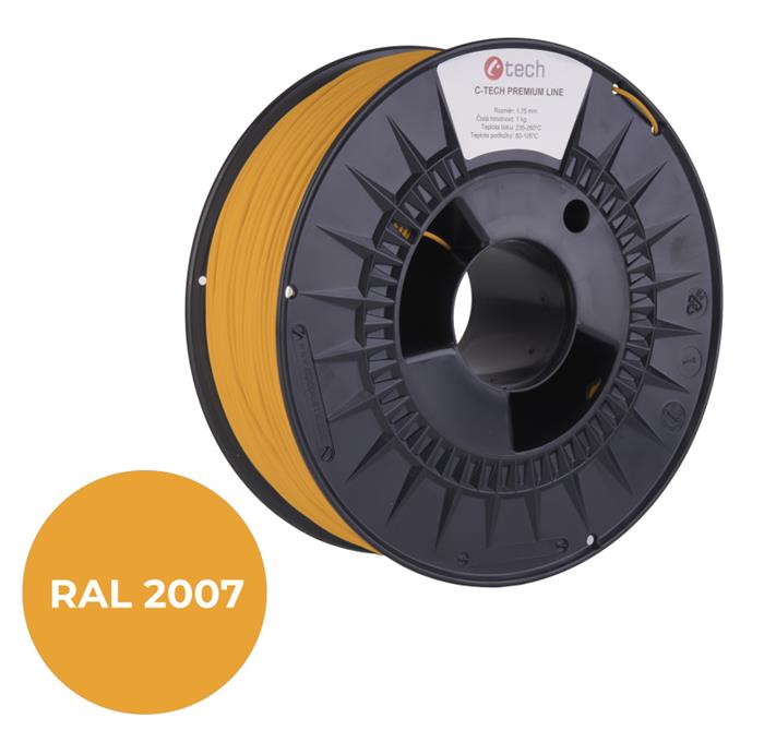 C-TECH tisková struna PREMIUM LINE ( filament ) , PLA, luminiscenční světlá oranžová, RAL2007, 1,75mm, 1kg