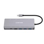 CANYON replikátor portů DS-12 13v1, 1xUSB-C PD 100W, 2xHDMI (4K), VGA, 4xUSB-A, RJ45 Gb, 3.5mm jack, SD/micro čtečka