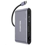 CANYON replikátor portů DS-14 8v1, 1xUSB-C PD 100W, 1xHDMI (4K), VGA, 3xUSB-A 3.0, RJ45 Gb, 3.5mm jack