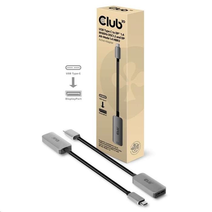 Club3D Adaptér aktivní USB-C na DisplayPort 1.4