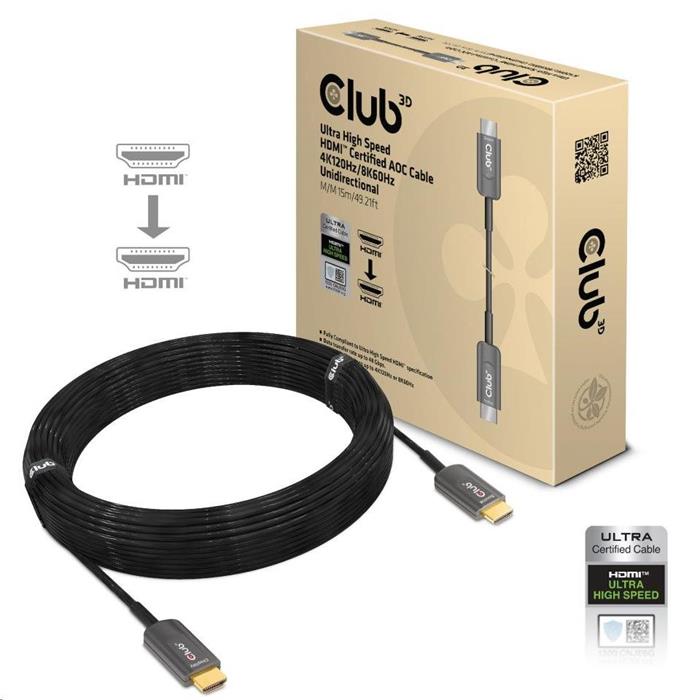 Club3D HDMI 2.1 certifikovaný kabel, 15m, černý