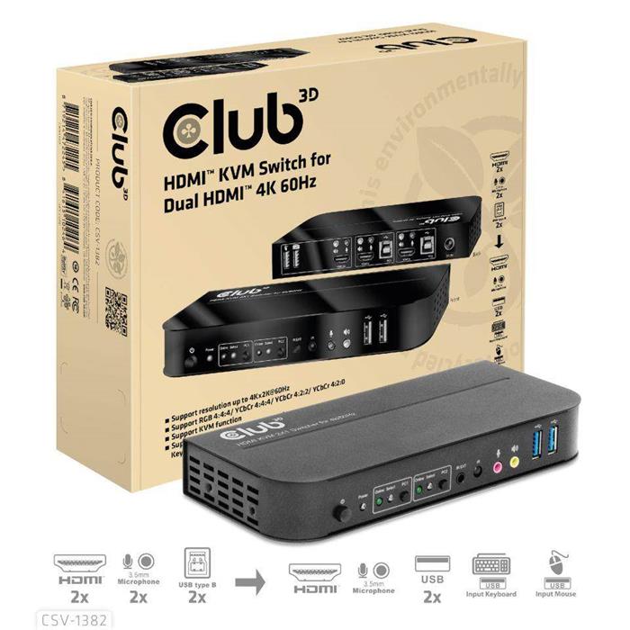Club3D HDMI KVM 2.0 Switch pro 2 PC