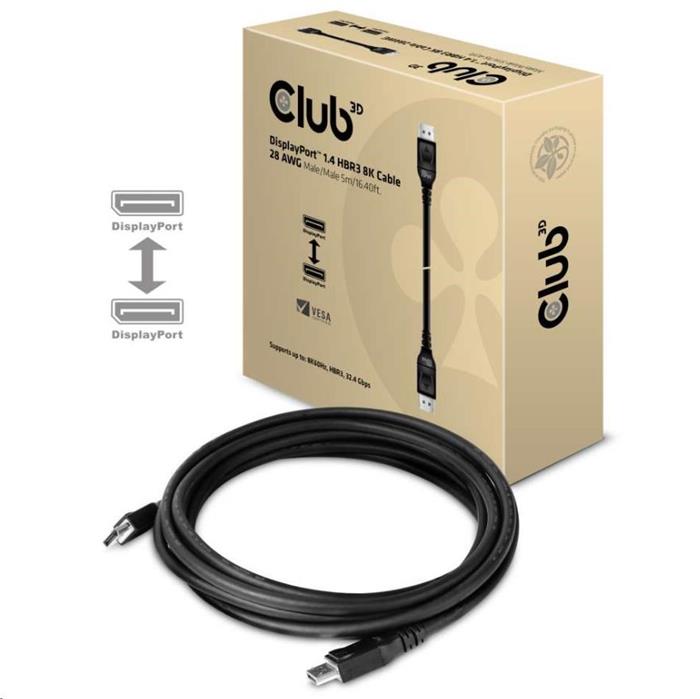 Club3D propojovací DisplayPort 1.4 certifikovaný kabel, 5m, černý