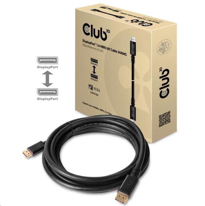 Club3D propojovací DisplayPort 1.4 kabel, 4m, černý
