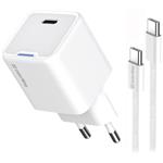 COLORWAY 1x USB-C/ síťová nabíječka/ GaN/ PD/ PPS/ 25W/ Včetně 100cm kabelu/ Bílá
