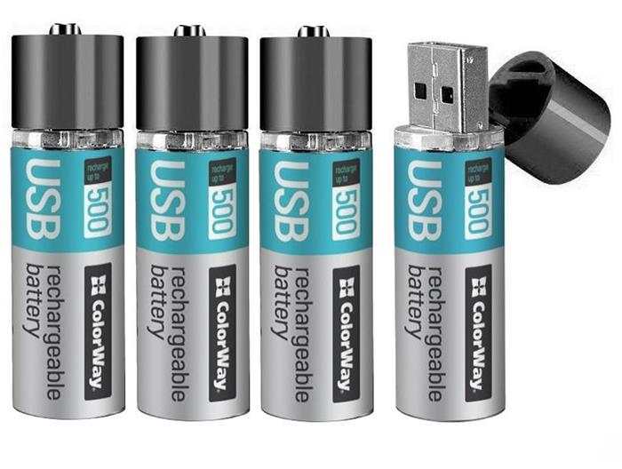 Colorway Li-Pol nabíjecí baterie AA/ 1200mAh/ USB/ 1.5V/ 4ks v balení