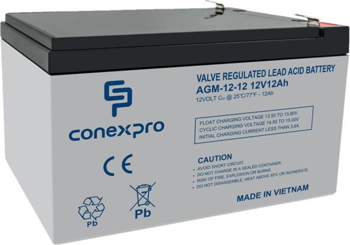 Conexpro olověná baterie AGM 12V 12Ah, Faston 6,3mm