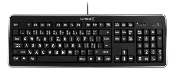 CONNECT IT CI-71, podsvícená klávesnice s VELKÝM písmem, USB, CZ