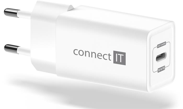 CONNECT IT Fast PD Charge nabíjecí adaptér 1×USB-C, 18W PD, BÍLÝ